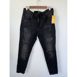 NWT H&M Skinny Fit Cropped Black Distressed Jeans